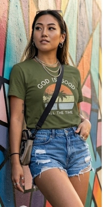 “God is good” tropical faith graphic tee